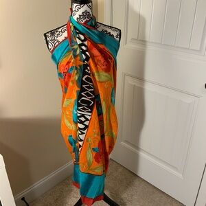 Vibrant Orange, Teal & Red Floral Scarf